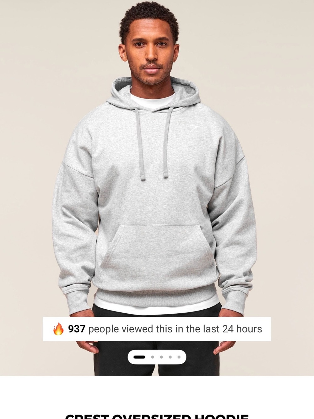 Gymshark Crest Oversized Hoodie - Light Gray